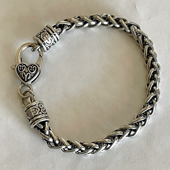 Vintage Jewelry - Vintage Silver Metal Rope Bracelet with Heart Lobster Claw Clasp